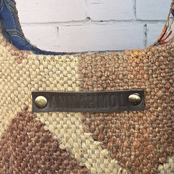 ANNAHMOL WOOL PURSE TOTE BAG BOHO TEXTURED BROWNS GEOMETRIC EUC VINTAGE - Picture 2 of 10